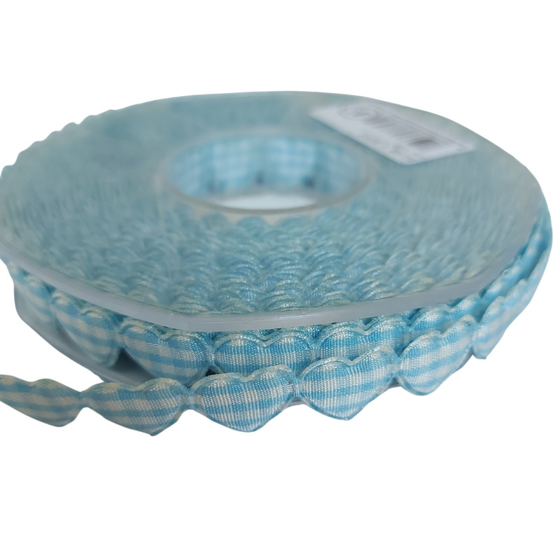 Light Blue and White Padded Heart Ribbon - Width 15 mm
